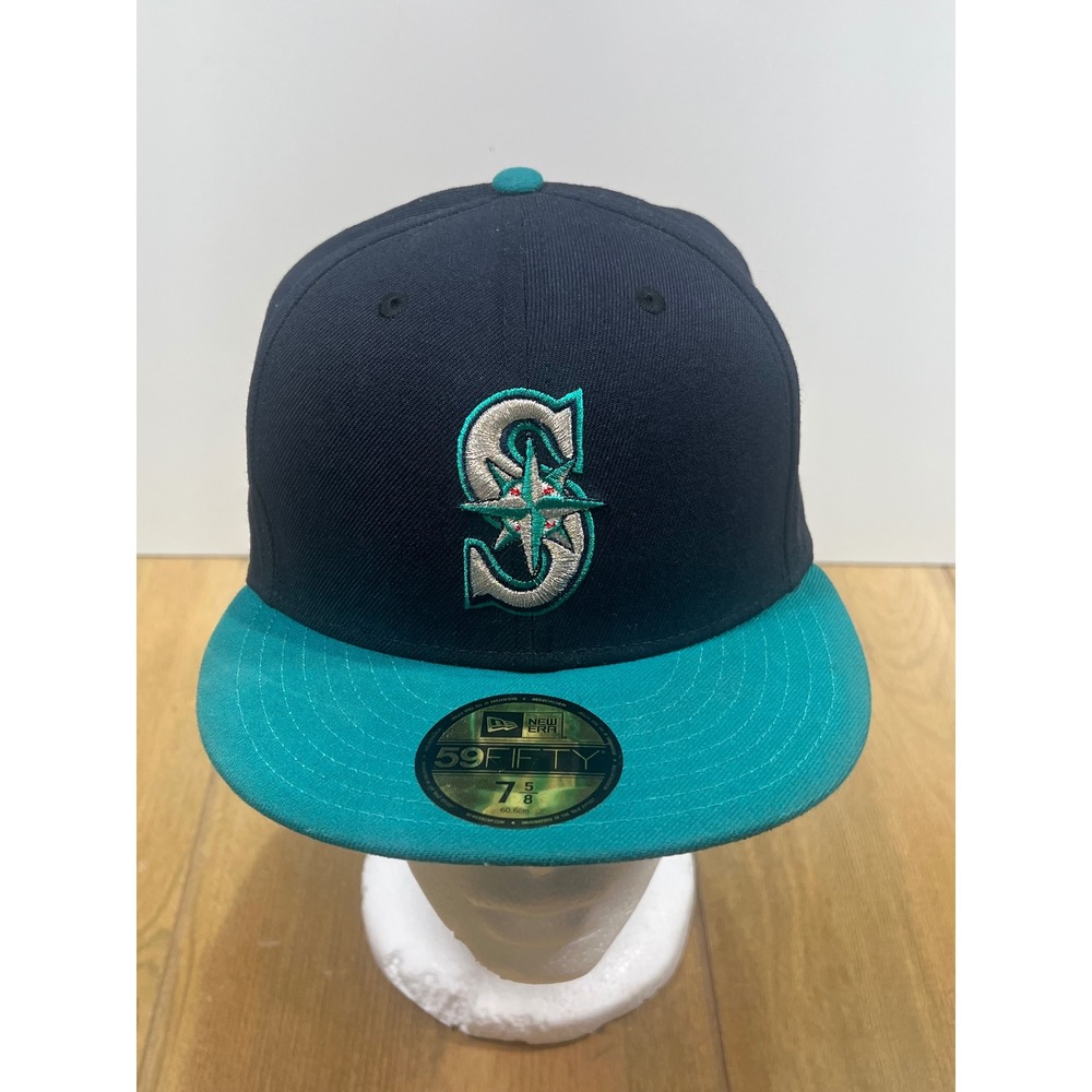 New Era 59FIFTY Seattle Mariners Fitted Hat Navy Teal MLB 7 5/8